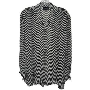 Liz Claiborne Collection Black White Striped Button Front Blouse Sz 10 Y2K Sheer